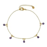 Gold Plated Bracelet 5 Faceted Amethyst Beads