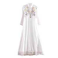 Spring Summer Womens Cheongsam Dress Retro Elegant Embroidery 3/4 Sleeve A-line Lady Party