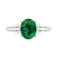 2.1 ct Brilliant Oval Cut Solitaire Simulated Emerald Classic Anniversary Promise Bridal ring Solid 18K White Gold for Women