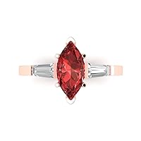 Clara Pucci 2 carat Marquise cut 3 stone Solitaire Genuine Natural Red Garnet Proposal Wedding Anniversary Bridal Ring 18K Rose Gold