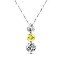 Round Yellow Sapphire Diamond 7/8 ctw Graduated Three Stone Drop Pendant 16 Inches Chain 14K Gold