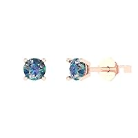 0.14cttw Round Cut Solitaire Genuine Blue Moissanite Pair of Designer Stud Earrings 18k Pink Rose Gold Butterfly Push Back