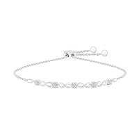 DGOLD Sterling Silver Round White Diamond Charming Infinity Adjustable Bolo Bracelet (1/4 cttw)