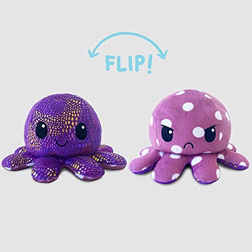 TeeTurtle - The Original Reversible Octopus Plushie - Purple Polka Dot + Shimmer - Cute Sensory Fidget Stuffed Animals That Show Your Mood