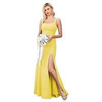 Bodycon Mermaid Bridesmaid Dresses for Wedding Square Neck Formal Evening Dresses Maxi Party Dress with Slit