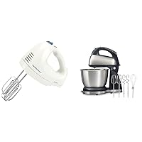 Hamilton Beach 6-Speed Electric Hand Mixer with Whisk, Traditional Beaters & Classic Stand and Hand Mixer, 4 Quarts, 6 Speeds with QuickBurst, Bowl Rest, 290 Watts Peak Power, Black and Stainless