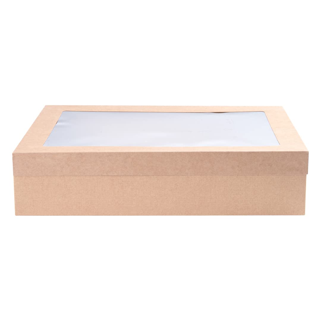 Cater Tek 14.3 x 10 x 3.2 Inch Baked Goods Boxes, 100 Insert Tab Lock Window Pastry Boxes - Window Lids, Easy Assembly, Kraft Paper Catering Boxes, For Charcuterie Or Catered Meals - Restaurantware