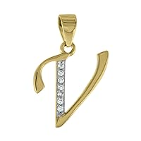 Dainty 1/2 inch 14k Yellow Gold Diamond Stylized Block Alphabet Letter Initial Pendant Necklace for Women 1/10 ct. High Polished 18 inch