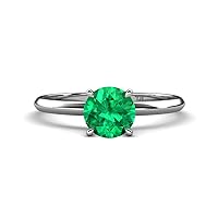 Round Emerald 3/4 ctw Four Prong Knife Edge Women Solitaire Engagement Ring 14K Gold