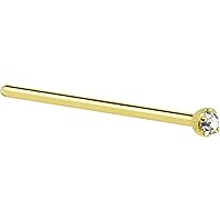 Body Candy Solid 18k Yellow Gold 1.5mm (0.015 cttw) Genuine Diamond Straight Fishtail Nose Stud Ring 20 Gauge 17mm