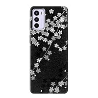 R2544 Japanese Kimono Style Black Flower Pattern Case Cover for Motorola Moto G42