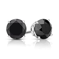 ANGEL SALES 1.00 Ct Round Cut Black Diamond Solitaire Stud Earrings For Girls & Women's 14K White Gold Plated