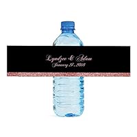 100 Black and Rose Gold Glitter Wedding Anniversary Engagement Party Birthday Graduation Water Bottle Labels 8