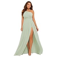 Bridesmaid Dresses One Shoulder Bridesmaid Dress with Slit A-Line Long Formal Party Dress with Pockets