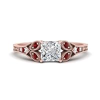 Choose Your Gemstone Split Band Antique Ring Rose Gold Plated Princess Shape Side Stone Engagement Rings Lightweight Office Wear Everyday Gift Jewelry US Size 4 to 12