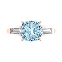 Clara Pucci 3.6 ct Cushion Baguette cut 3 stone Solitaire W/Accent Natural Sky Blue Topaz Anniversary Promise Bridal ring 18K Rose Gold