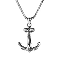Mens Stainless Steel Nautical Beach Surfing Anchor Pendant Necklace