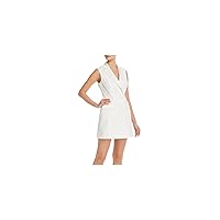 Womens Lace Fitted Faux Pockets Button Up Sleeveless Surplice Neckline Mini Cocktail Wrap Dress