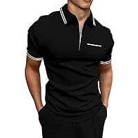 JMIERR Mens Knit Polo Shirts Quarter Zip Shirts Casual Stripe Summer Lightweight Short Sleeve Golf Collared Shirt
