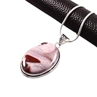 925 Sterling Silver Oval Porcelain Japer Gemstone Pendant With Chain Jewelry