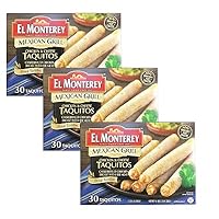 Gourmet Kitchn El Monterey Chicken and Cheese Taquitos (Pack of 3, 30 Taquitos Each) - Frozen Chicken Breast with Flour Tortillas - Cook and Serve, 3 Pack