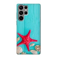 R3428 Aqua Wood Starfish Shell Case Cover for Samsung Galaxy S23 Ultra