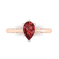 Clara Pucci 1.0 ct Pear Cut Solitaire Natural Deep Pomegranate Dark Red Garnet Engagement Bridal Promise Anniversary Ring 14k Rose Gold