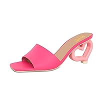 XYD Women Heart Heel Mules Square Open Toe Slip On Summer Fashion Slides Sandals Holiday Evening Dress Shoes