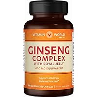 Vitamin World Ginseng Complex 1000 mg. 100 Capsules, with Royal Jelly, Supports Vitality, Immune Support, Rapid-Release, Gluten Free