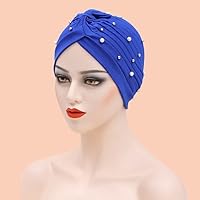 MSBRIC Fashion Beadeds Pleated Caps African Muslim Women Soft Wrapped Turban Hats Pure Color Headwear Bonnet - One Size Color 2571