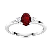Ruby Oval 6x4mm Three Stone Ring | Sterling Silver 925 With Rhodium Plated | Beautiful Mini Three Stone Ring For Wear Everyday
