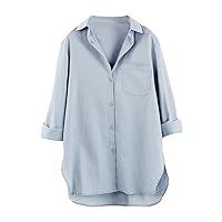 Cofouen Women's Cotton Linen Shirts Button Down V Neck Blouse Casual Long Sleeve High Low Tops