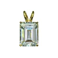4CT Emerald Cut Diamond Solitaire Pendant With 18'' Chain 925 Sterling Silver Yellow Gold Finish for women