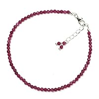 Natural Ruby 2mm Round Shape Faceted Cut Gemstone Beads 7 Inch Adjustable Silver Plated Clasp Bracelet For Men, Women. Natural Gemstone Stacking Bracelet. | Lcbr_05364