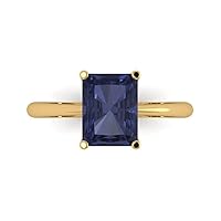 Clara Pucci 2.6 ct Radiant Cut Solitaire Simulated Blue Sapphire Classic Anniversary Promise Bridal ring Solid 18K Yellow Gold for Women