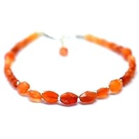 Natural Carnelian 3-6mm Drum Shape Faceted Cut Gemstone Beads 7 Inch Adjustable Silver Plated Clasp Bracelet For Men, Women. Natural Gemstone Stacking Bracelet. | Lcbr_01902