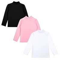 Lilax Girls' 3 Pack Basic Long Sleeve Mock Turtleneck Cotton T-Shirt, Colorful Multipack