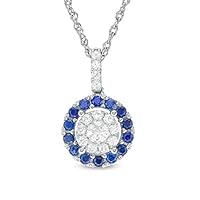 0.20 CT Round Cut Created Blue Sapphire & Diamond Halo Pendant Necklace 14K White Gold Over