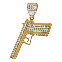10k Yellow Gold Mens CZ Cubic Zirconia Simulated Diamond Pistol Charm Pendant Necklace Jewelry Gifts for Men