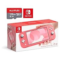 Nintendo Newest Switch Lite Game Console, Coral Pink With 128GB AllyFlex MemoryCard