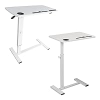 Overbed Table,Hospital Bed Table,Bed Tables Adjustable Over The Bed with Hidden Wheels-White