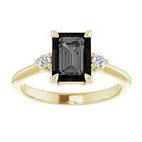 Love Band 2.00 CT Three Stone Emerald Cut Black Onyx Ring 14k Yellow Gold, Trio Emerald Black Diamond Ring, Minimalist Emerald Black Engagement Ring, Amazing Ring For Her