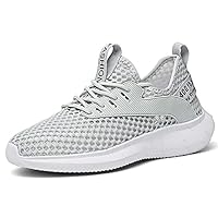 Men's Running Non Slip Fashion Sneakers Breathable Mesh Soft Sole Casual Athletic Walking Shoes Big Size (5.5,Grey)