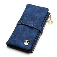 Fashion Clutch Women Lady Suede Leather Long Wallet Card Holder Purse Handbag (Blue)