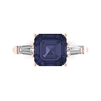 Clara Pucci 3.50 ct Asscher cut 3 stone Solitaire Simulated Blue Sapphire Engagement Promise Anniversary Bridal Ring 18K Rose Gold