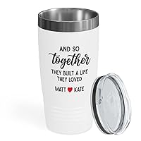 Wedding Anniversary White Tumbler 20oz - Personalized Together Built - Engagement Gifts for Friends Bridal Shower Gifts Romantic Valentines for Wife Husband