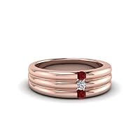 Choose Your Gemstone Triple Lined Band rose gold plated Round Shape Mens Wedding Bands Well Shaped for any Gift Giving Occassion Modern Style Enchating Women Holiday Gift US Size 4 to 12