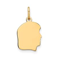 Solid 14k Yellow Gold Plain Small .011 Gauge Facing Right Girl Head Customize Personalize Engravable Charm Pendant Jewelry Gifts For Women or Men (Length 0.7