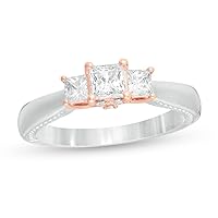 1 Cttw Princess-Cut Diamond Three Stone Engagement Ring in 14K Two-Tone Gold (1 Cttw, Color : J, Clarity : I2)