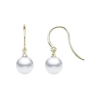 14k Yellow Gold AAAA Quality Japanese Akoya Cultured Pearl Diamond Dangle Earrings for Women - PremiumPearl